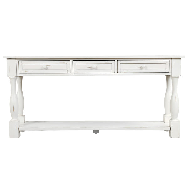 TREXM Console Table 64" Long Sofa Table Easy Assembly with Drawers and Shelf for Entryway, Hallway, Living Room (Antique White)