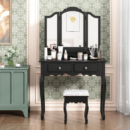 Makeup Vanity Table with Mirror With Stool & 4 Drawers