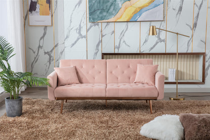 Giga Pink Velvet Loveseat Sofa With Rose Gold Metal Feet