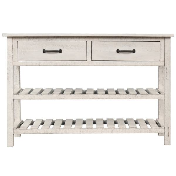 TREXM  Retro Console Table for Entryway with Drawers and Shelf Living Room Furniture (Antique White)