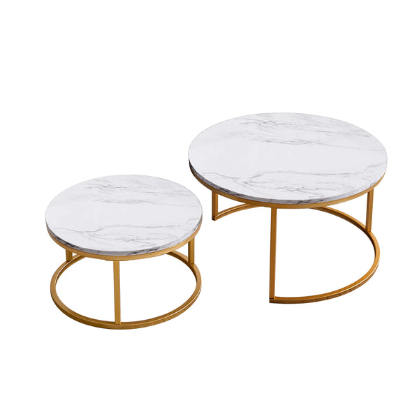 Modern Nesting coffee table,golden  metal frame with marble color top-31.5"