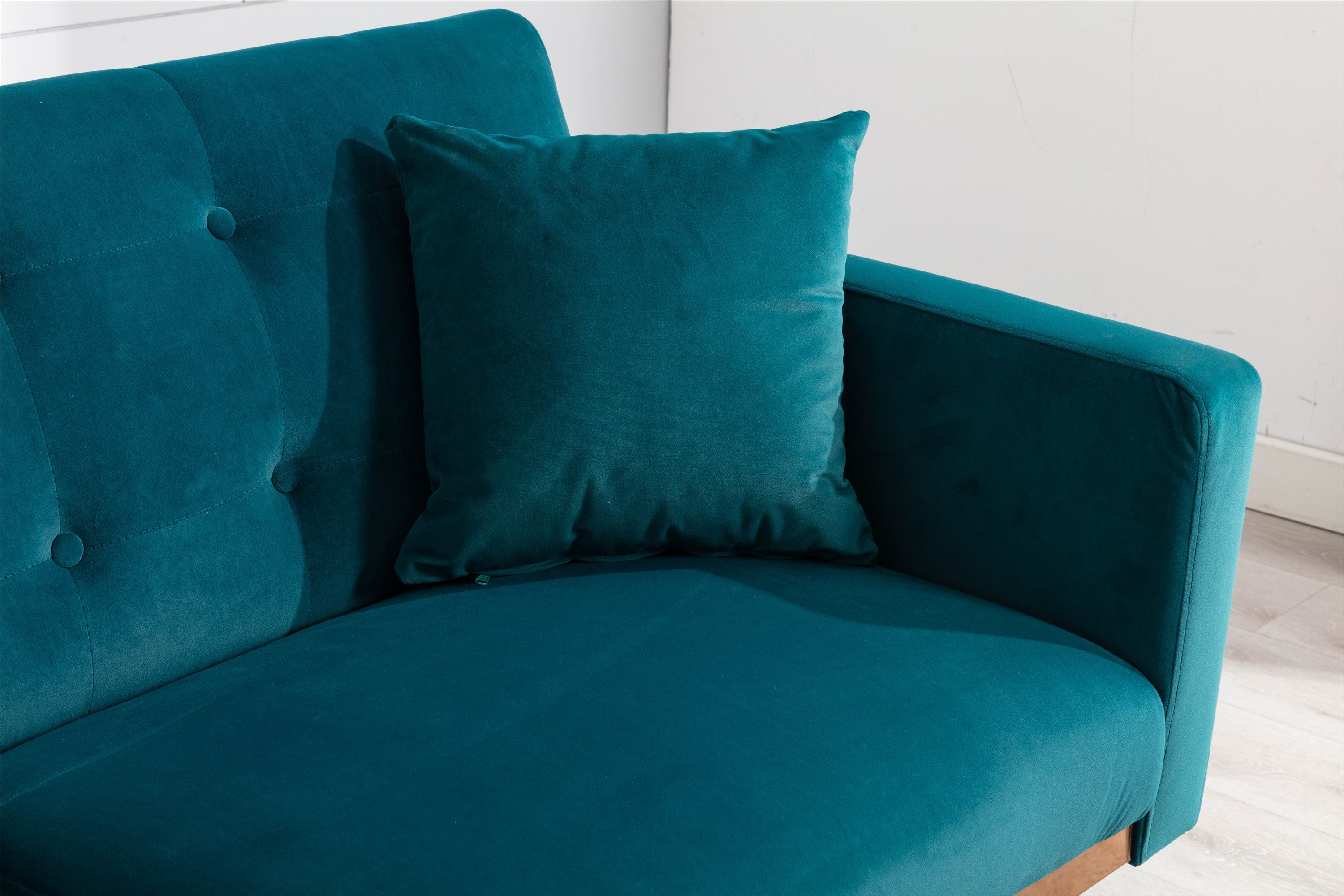 Teal  Velvet Loveseat Sofa With Rose Gold Metal Feet