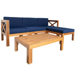 Outdoor Backyard Patio Wood Sectional Sofa Seating Group Set (5Pcs)