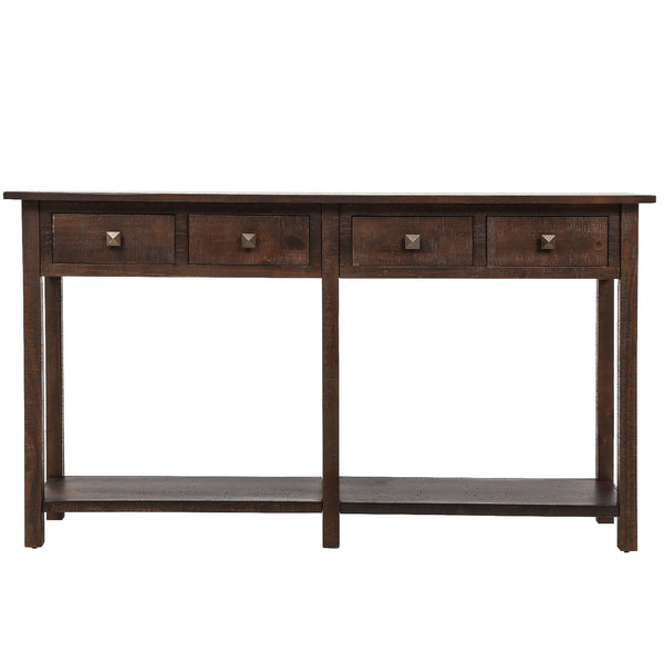 TREXM Rustic Brushed Texture Entryway Table Console Table with Drawer and Bottom Shelf for Living Room（Espresso）