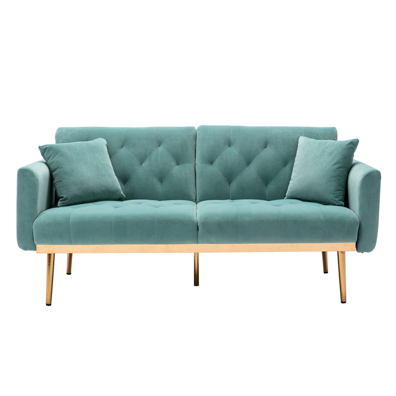 Light Blue Loveseat Sofa With Rose Gold Metal Feet