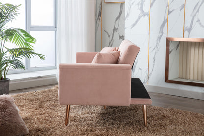 Giga Pink Velvet Loveseat Sofa With Rose Gold Metal Feet