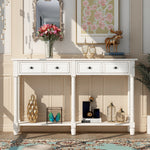 TREXM Console Table Sofa Table Easy Assembly with Two Storage Drawers and Bottom Shelf for Living Room, Entryway (Ivory White)