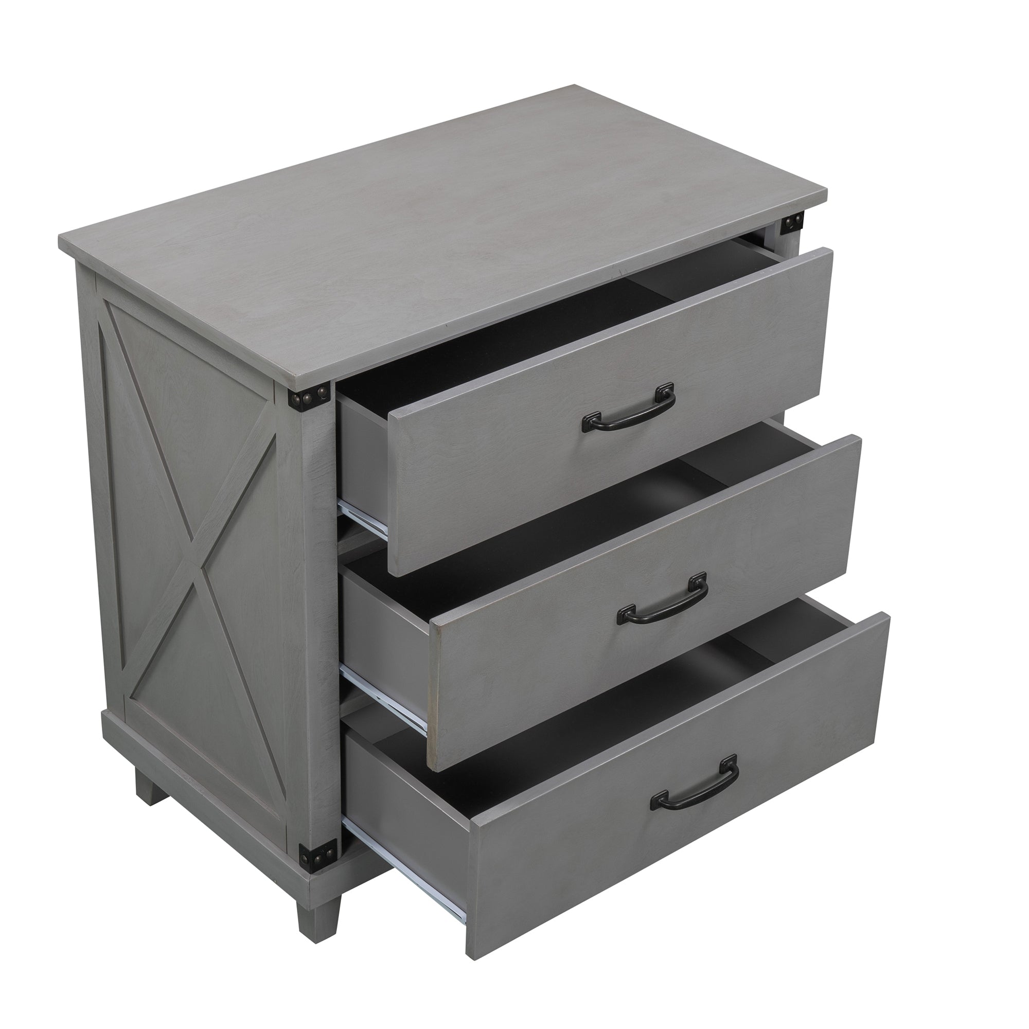 Modern Bedroom Nightstand with 3 Drawers Gray