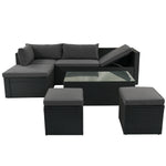 GO Large Outdoor Wicker Sofa Set, PE Rattan, Movable Cushion, Sectional Lounger Sofa, For Backyard, Porch, Pool, Gray.