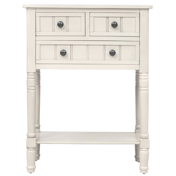 TREXM Narrow Console Table, Slim Sofa Table with Three Storage Drawers and Bottom Shelf (Ivory White)