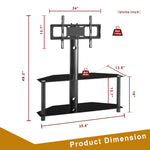 Height And Angle Adjustable Multi-Function Tempered Glass Metal Frame Floor TV Stand, LCD TV Bracket Plasma TV Bracket  2 Tier Tempered Glass Shelves for Multiple Media Devices