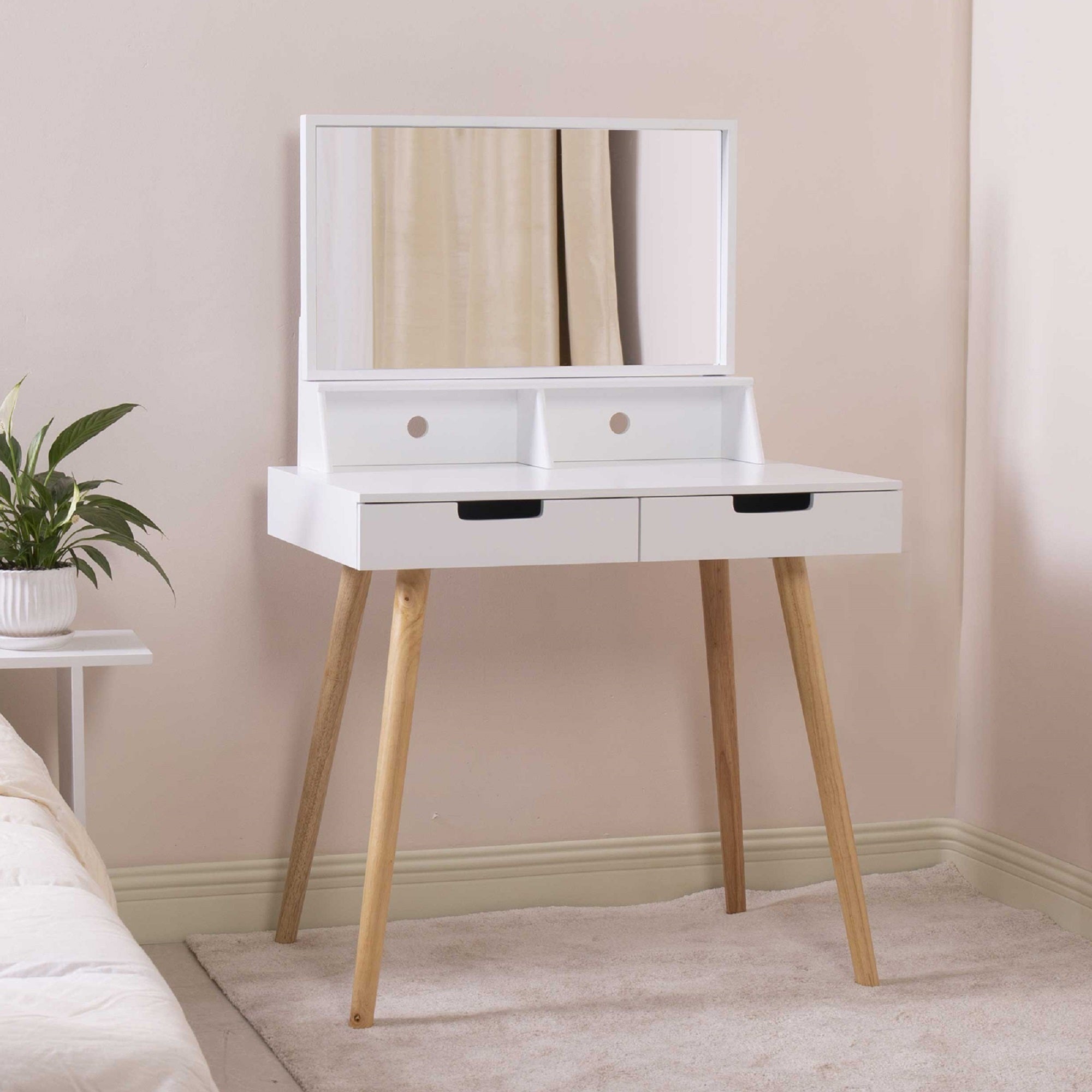 Wooden Mirror Vanity Desk White