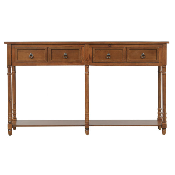 TREXM Console Table Sofa Table for Entryway with Drawers and Long Shelf Rectangular (Antique Walnut)