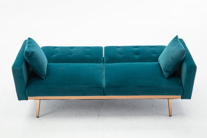 Teal  Velvet Loveseat Sofa With Rose Gold Metal Feet