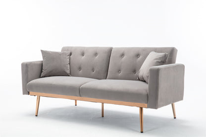 Giga Gray Velvet Loveseat Sofa With Rose Gold Metal Feet