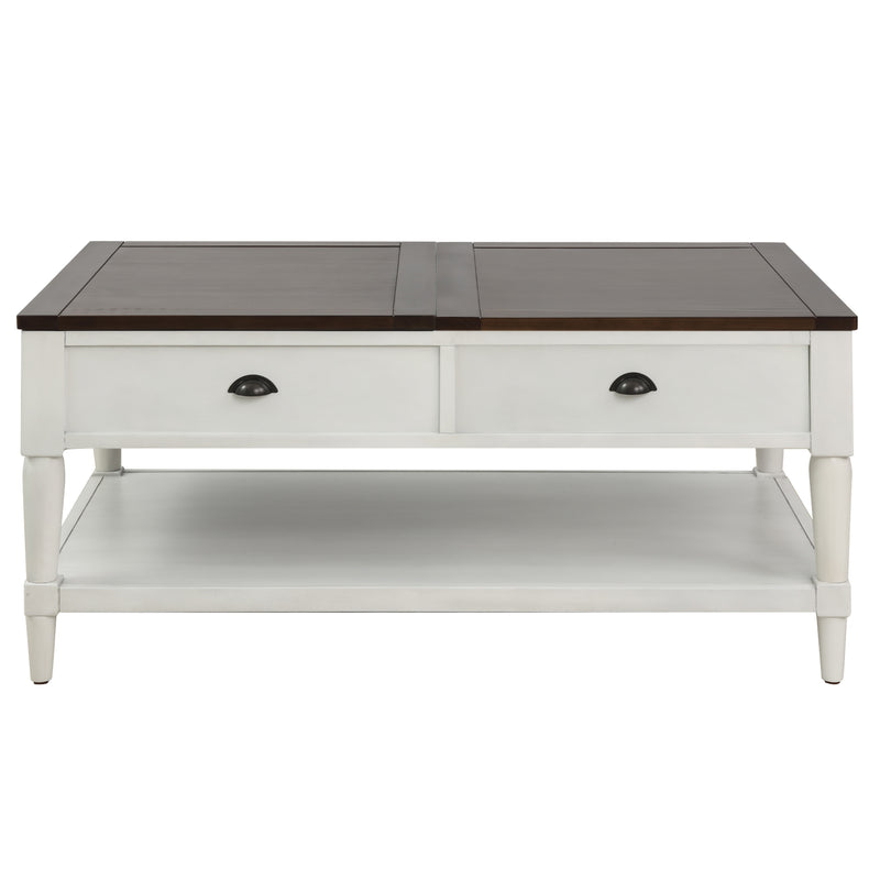 U_STYLE Coffee Table Lift Top Wood Home Living Room , with 1 Drawer and Shelf，White and Brown