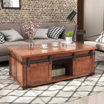 U_STYLE Coffee table With Storage Shelf and Cabinets, Sliding Doors