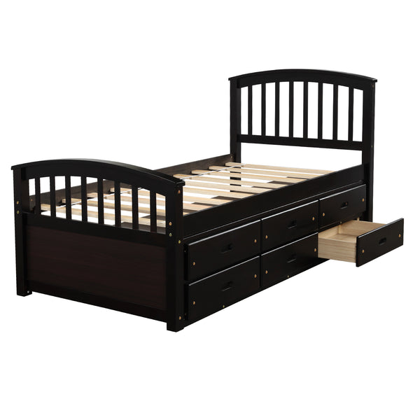 Twin Size Platform Storage Bed with 6 Drawers