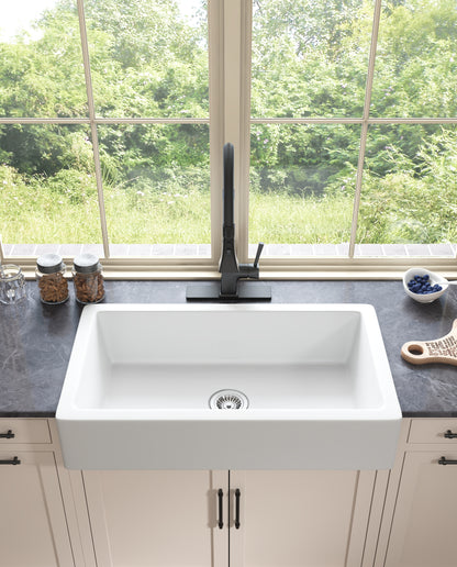 30"L x 19" W Farmhouse/Apron Front White Ceramic Kitchen Sink