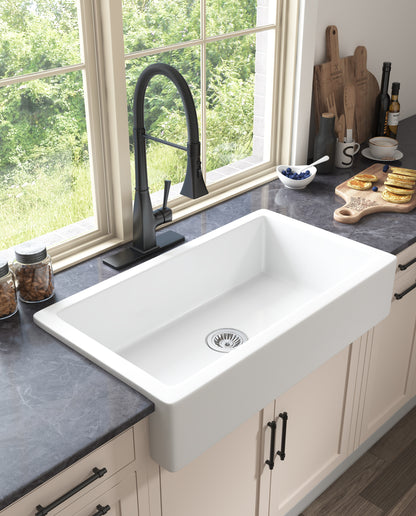 30"L x 19" W Farmhouse/Apron Front White Ceramic Kitchen Sink