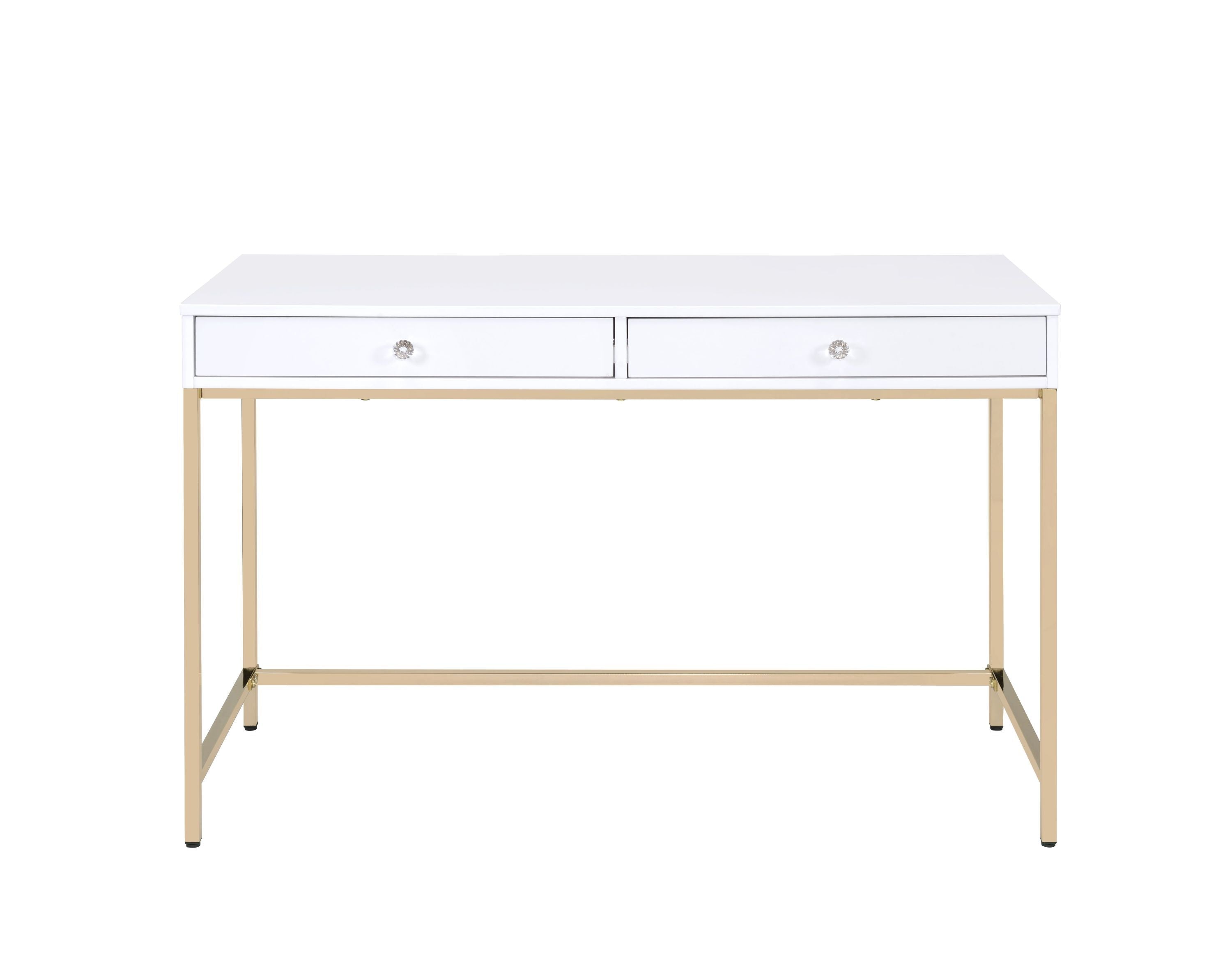 Vanity Desk  in White High Gloss & Gold Finish