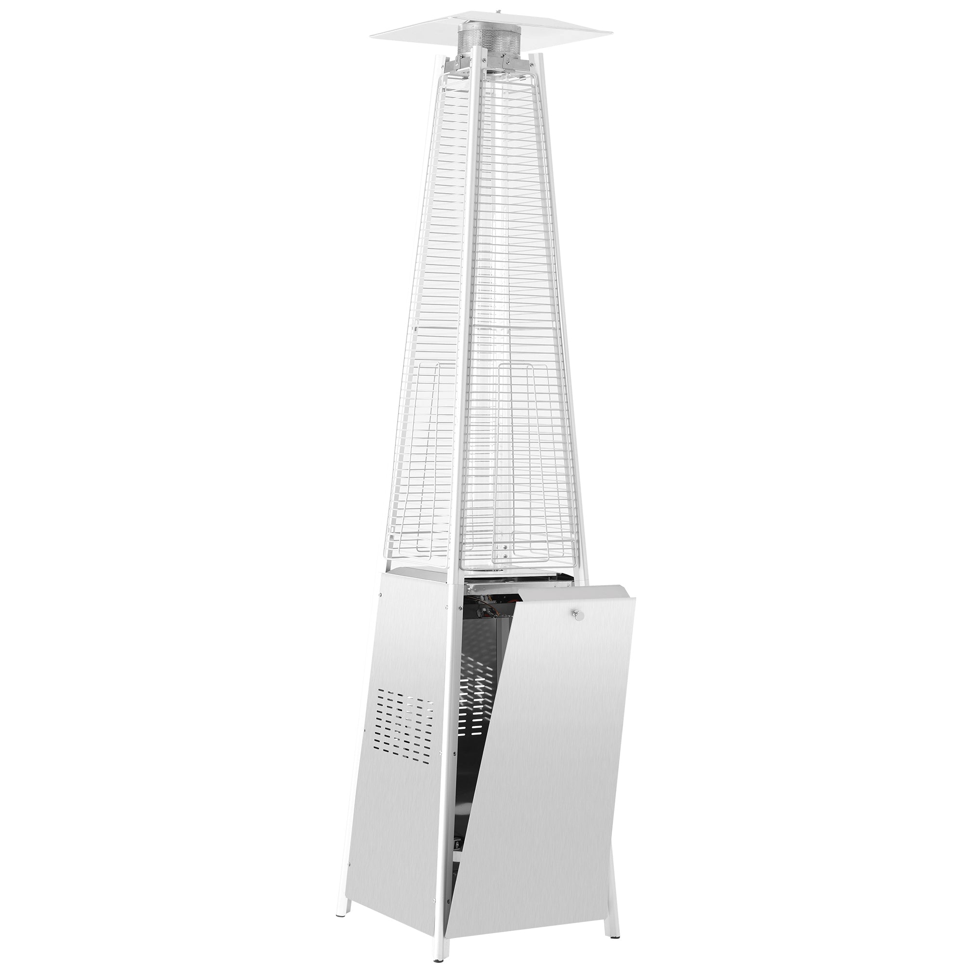 GO 42000 BTU Stainless Steel Material Pyramid Glass Tube Flame Outdoor Heater with Long Strips of Flame with Aluminum Top Reflector Shield Heating Up to 115 Square feet