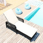 GO Outdoor patio pool PE rattan wicker chair wicker sun lounger, Adjustable backrest, beige cushion, Black wicker (1 set)