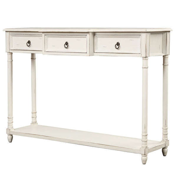 TREXM Console Table Sofa Table with Drawers for Entryway with Projecting Drawers and Long Shelf (Antique White)