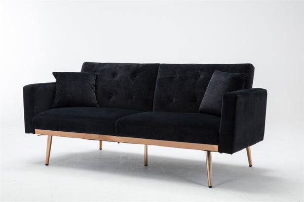 Black Velvet Loveseat Sofa With Rose Gold Metal Feet