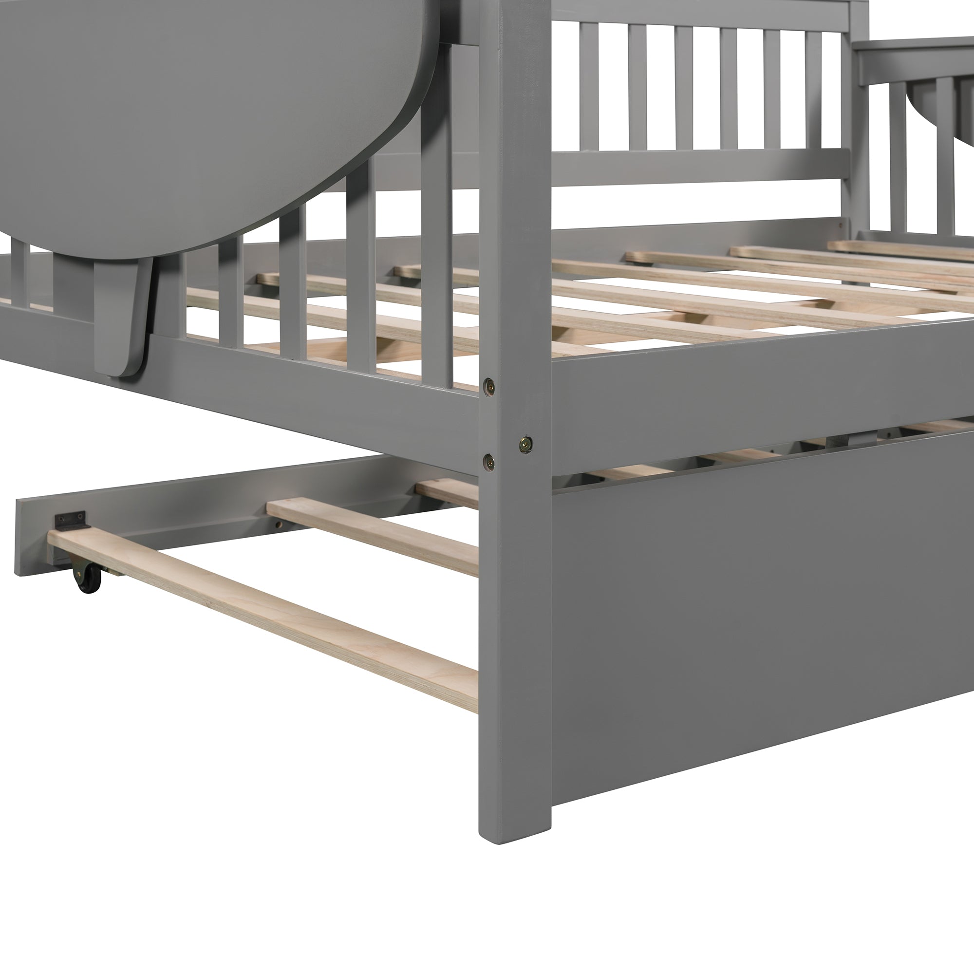 Full size Daybed with Twin size Trundle, Wood Slat Support, Gray