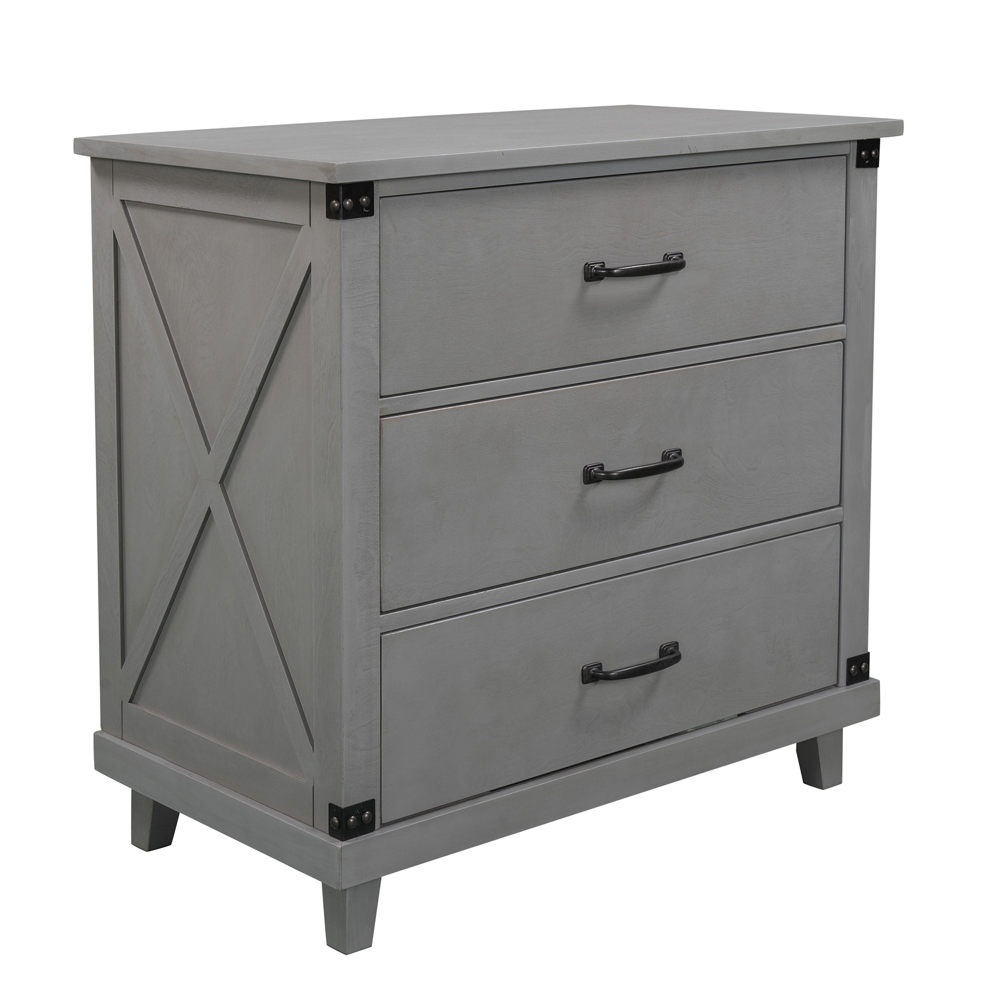 Modern Bedroom Nightstand with 3 Drawers Gray