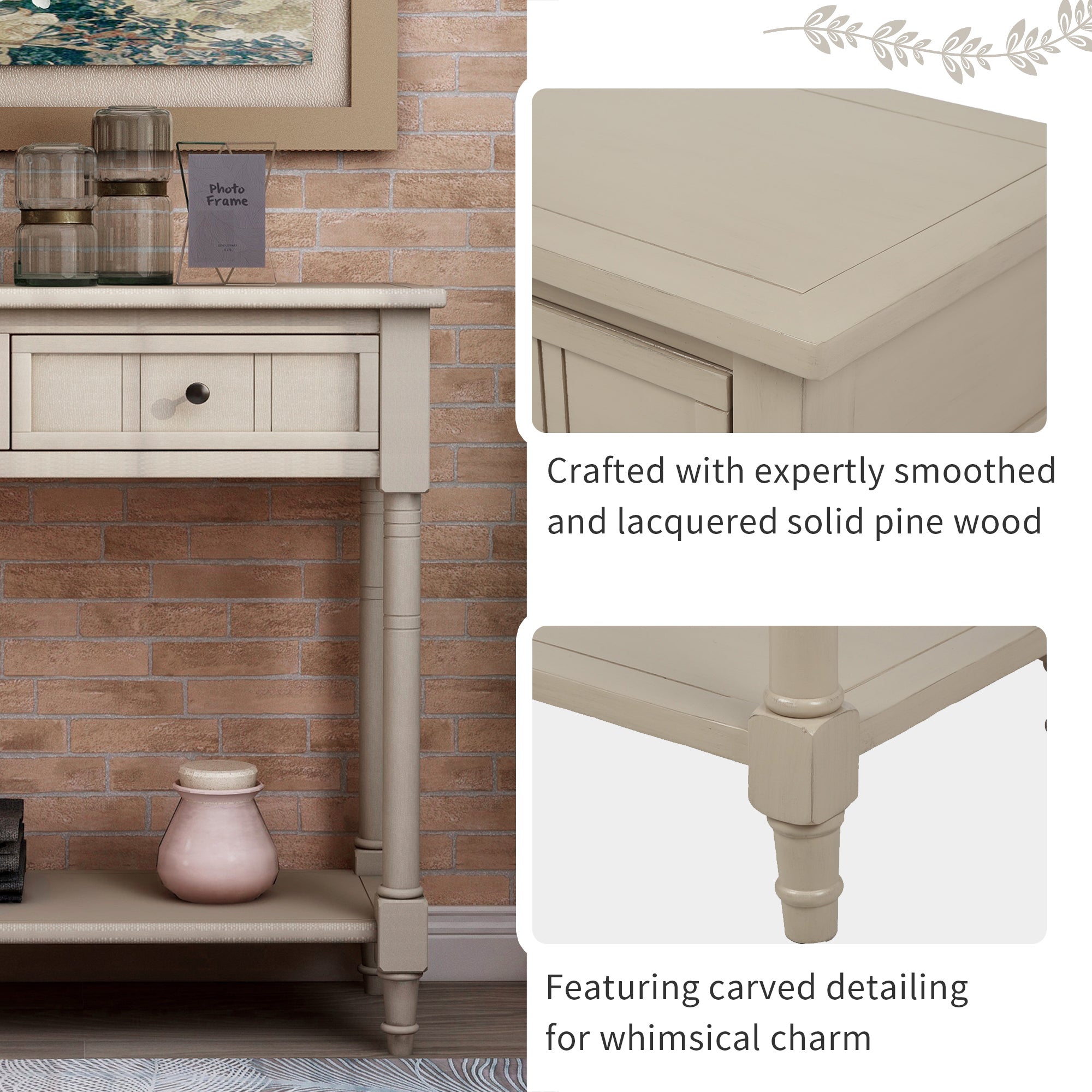 TREXM Daisy Series Console Table Traditional Design with Two Drawers and Bottom Shelf (Retro Grey)