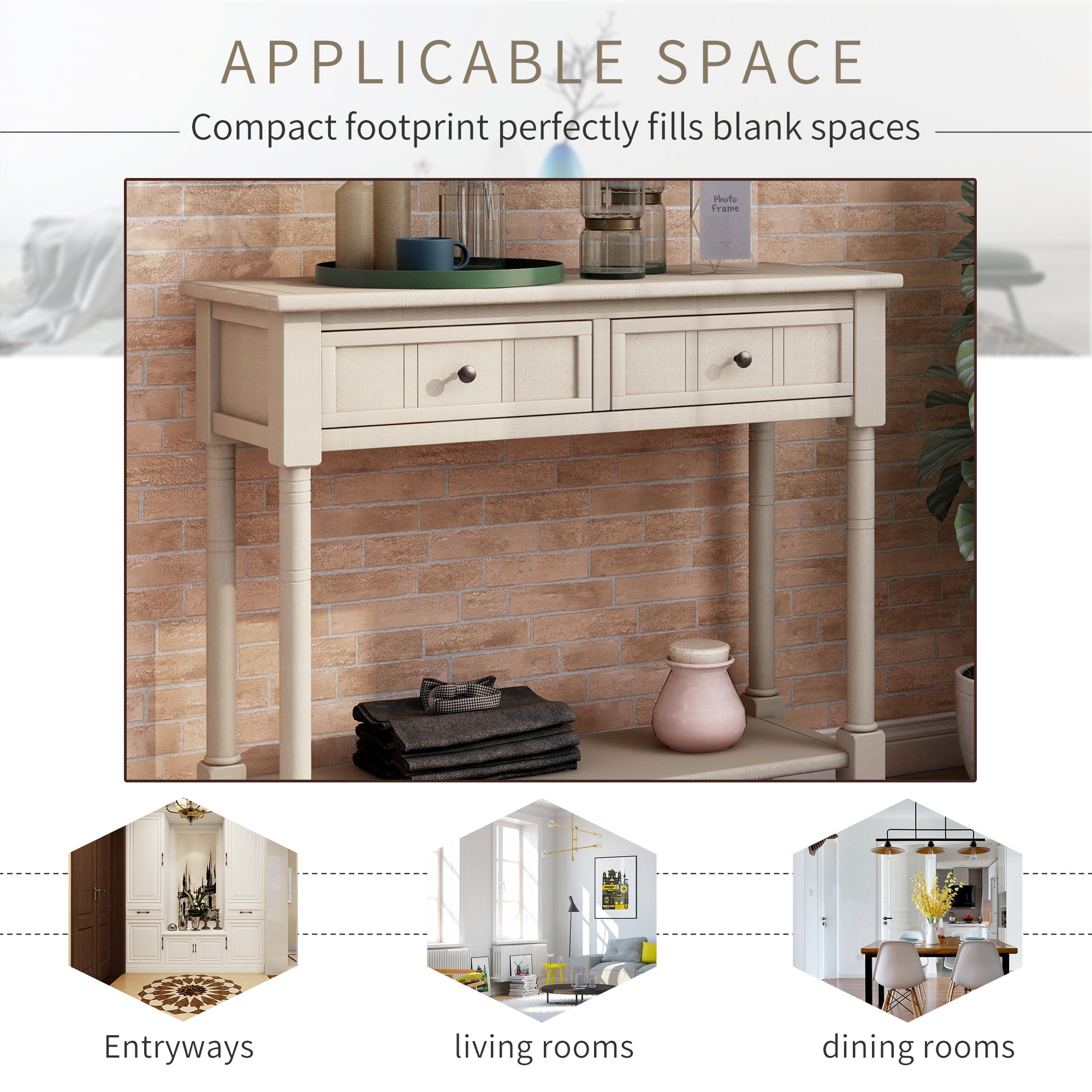 TREXM Daisy Series Console Table Traditional Design with Two Drawers and Bottom Shelf (Retro Grey)