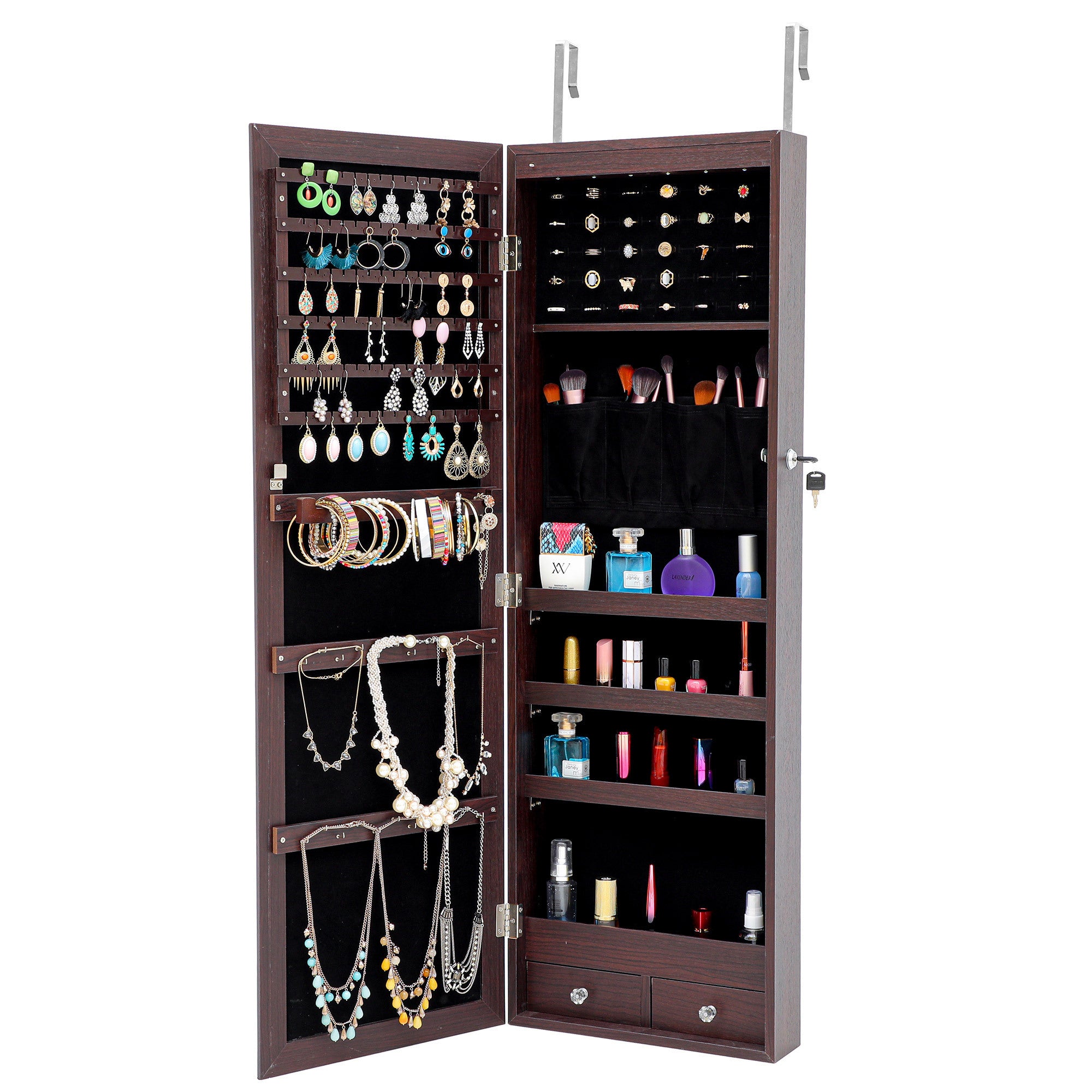 Fashion Simple Jewelry Storage Mirror Cabinet With LED Lights