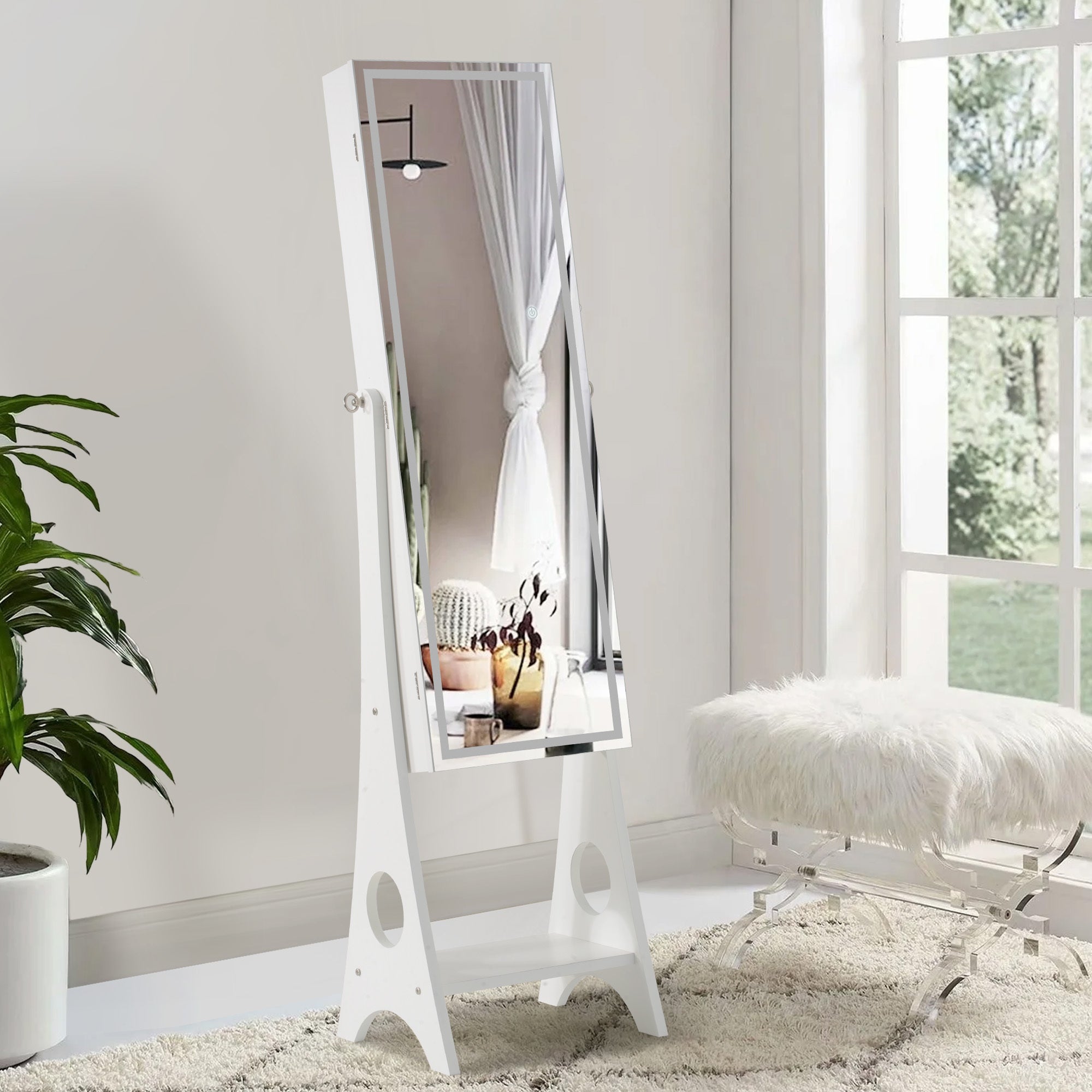 Fashion Simple Jewelry Storage Mirror Cabinet With LED Lights