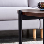 Modern Round coffee table,Black metal frame with walnut top-36"