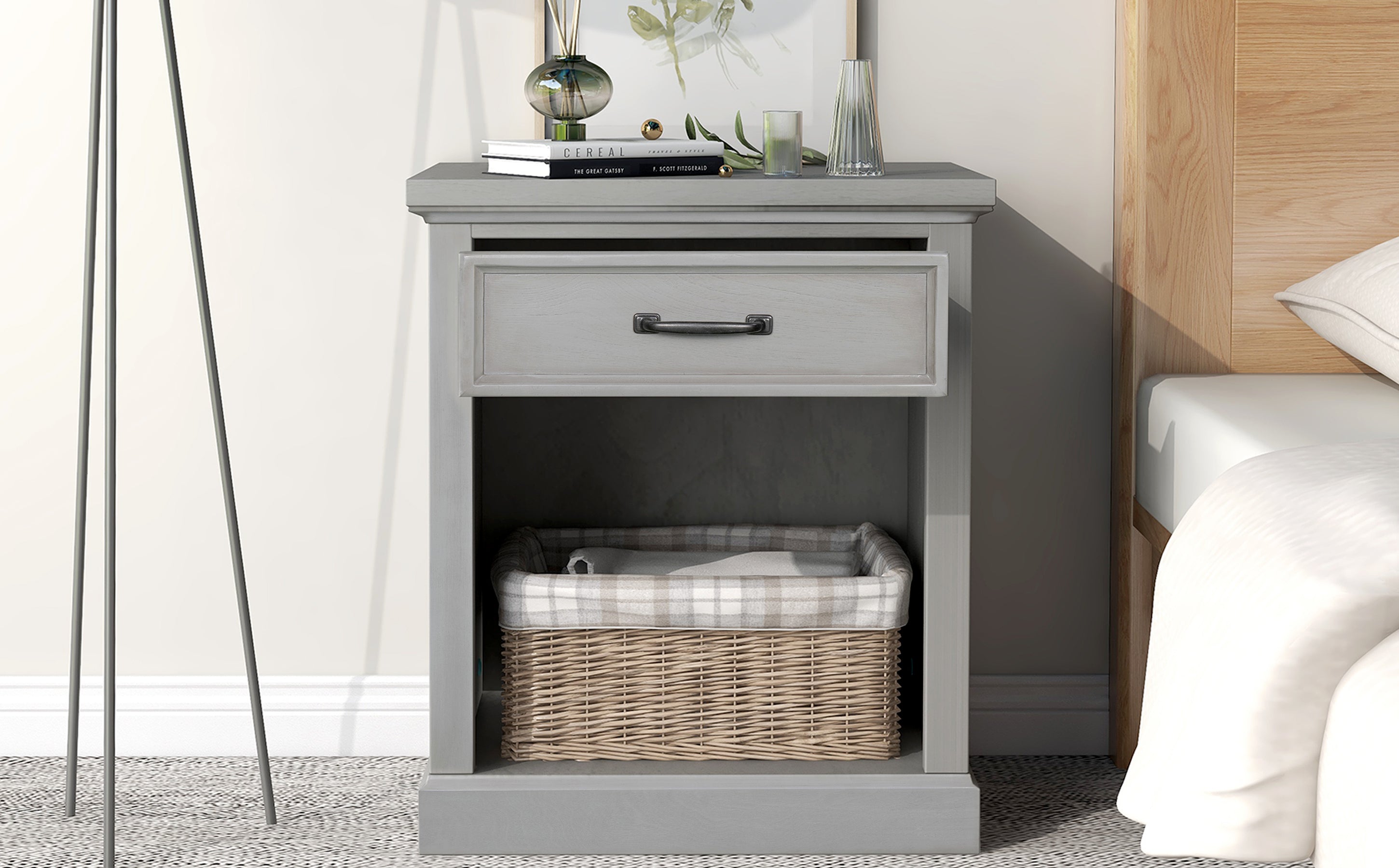 Old Paint Style Modern Wooden Nightstand Gray