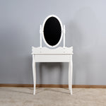 Vanity Table Set with Rotatable Mirror and Cushioned Stool White