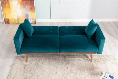 Teal  Velvet Loveseat Sofa With Rose Gold Metal Feet