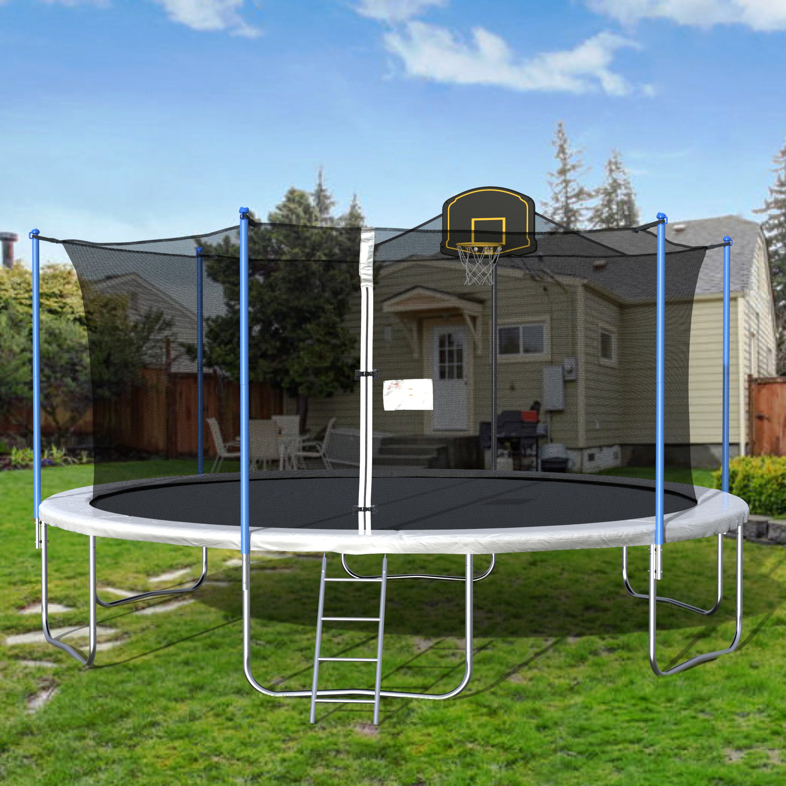 Pro Outdoor Trampoline with Basketball Hoop 16FT, Gray