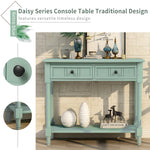 TREXM Daisy Series Console Table Traditional Design with Two Drawers and Bottom Shelf Acacia Mangium (Retro blue)