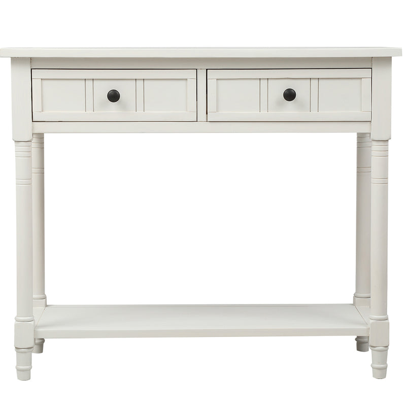 TREXM Daisy Series Console Table Traditional Design with Two Drawers and Bottom Shelf (Ivory White)