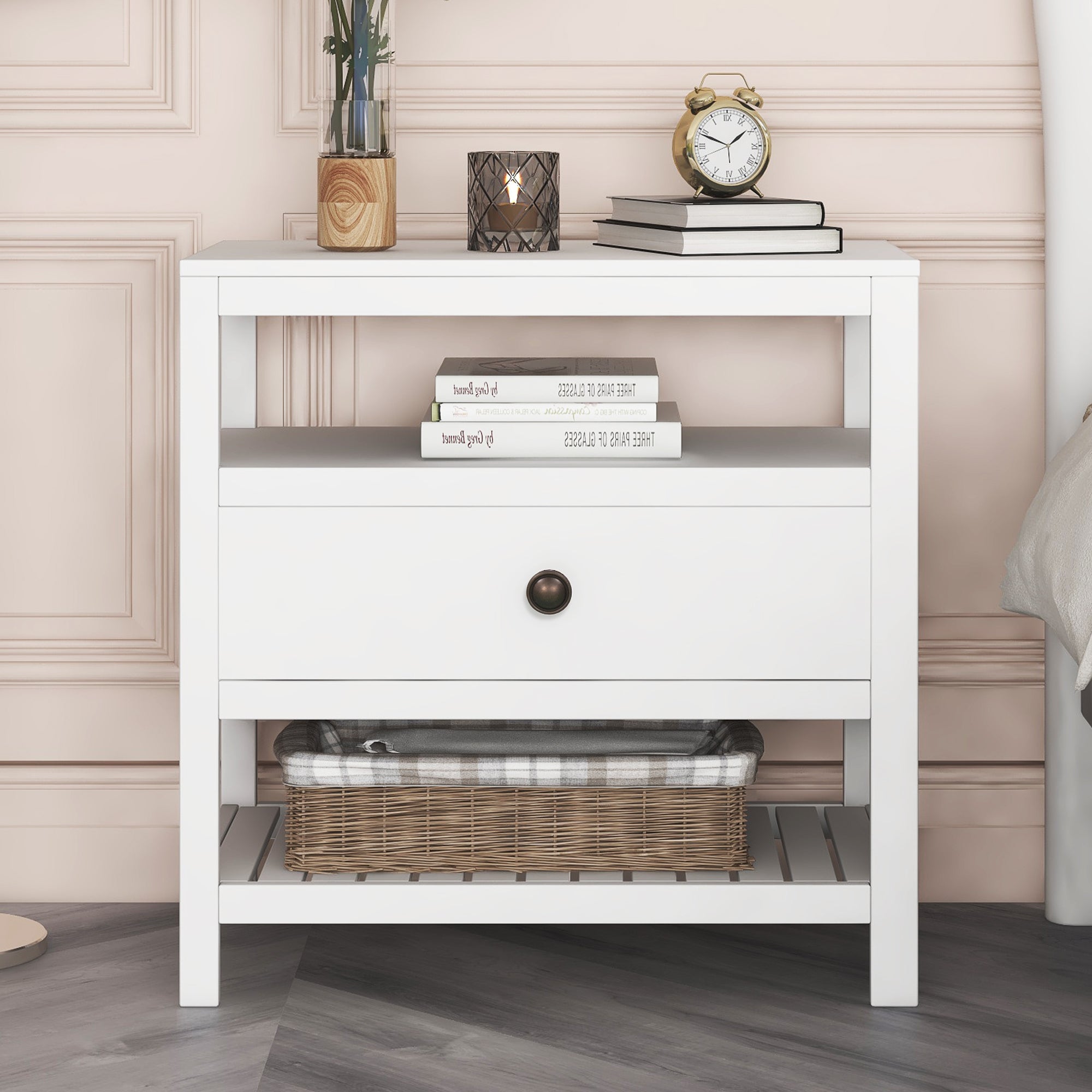 Modern Wooden Nightstand White