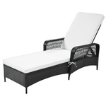 GO Outdoor patio pool PE rattan wicker chair wicker sun lounger, Adjustable backrest, beige cushion, Black wicker (1 set)