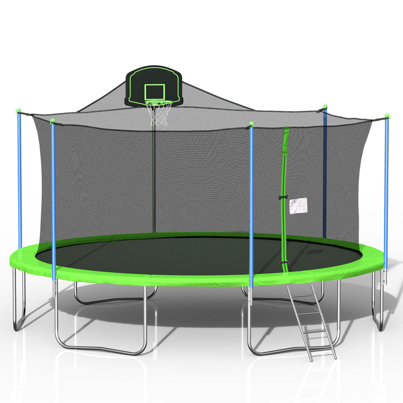 Pro Outdoor Trampoline with Basketball Hoop 16FT, Green