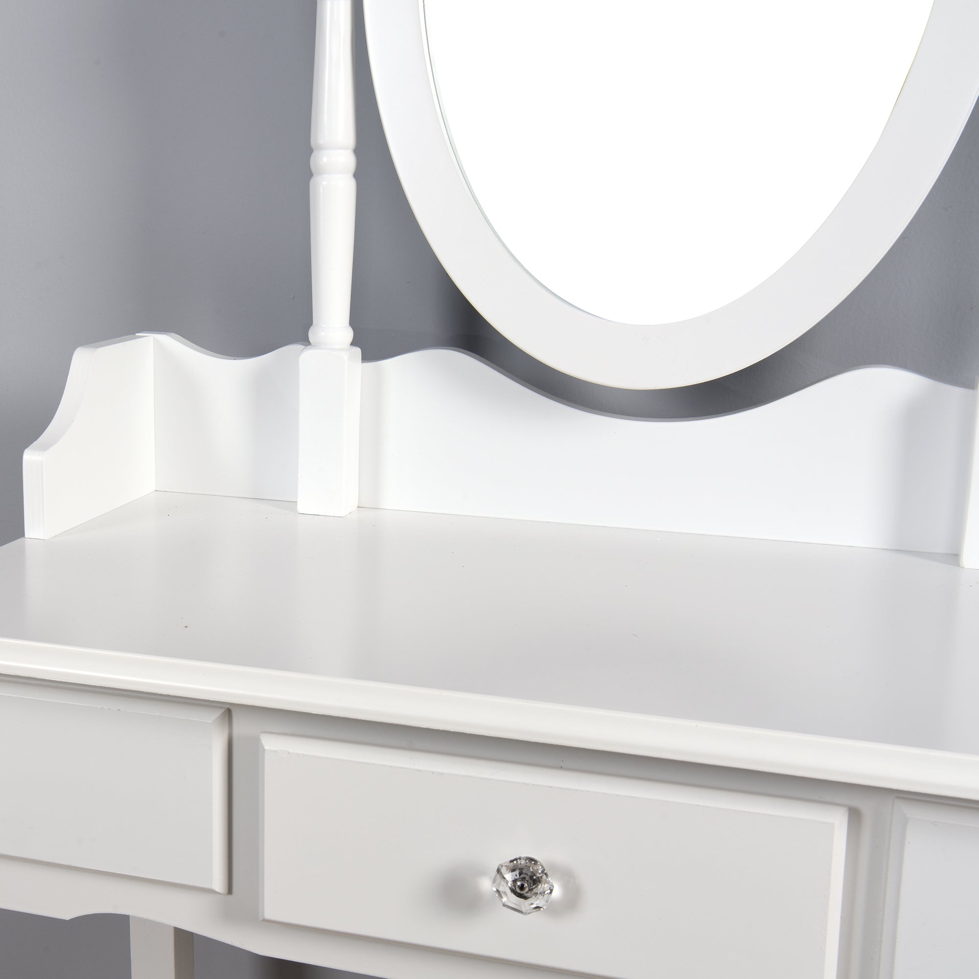Vanity Table Set with Rotatable Mirror and Cushioned Stool White
