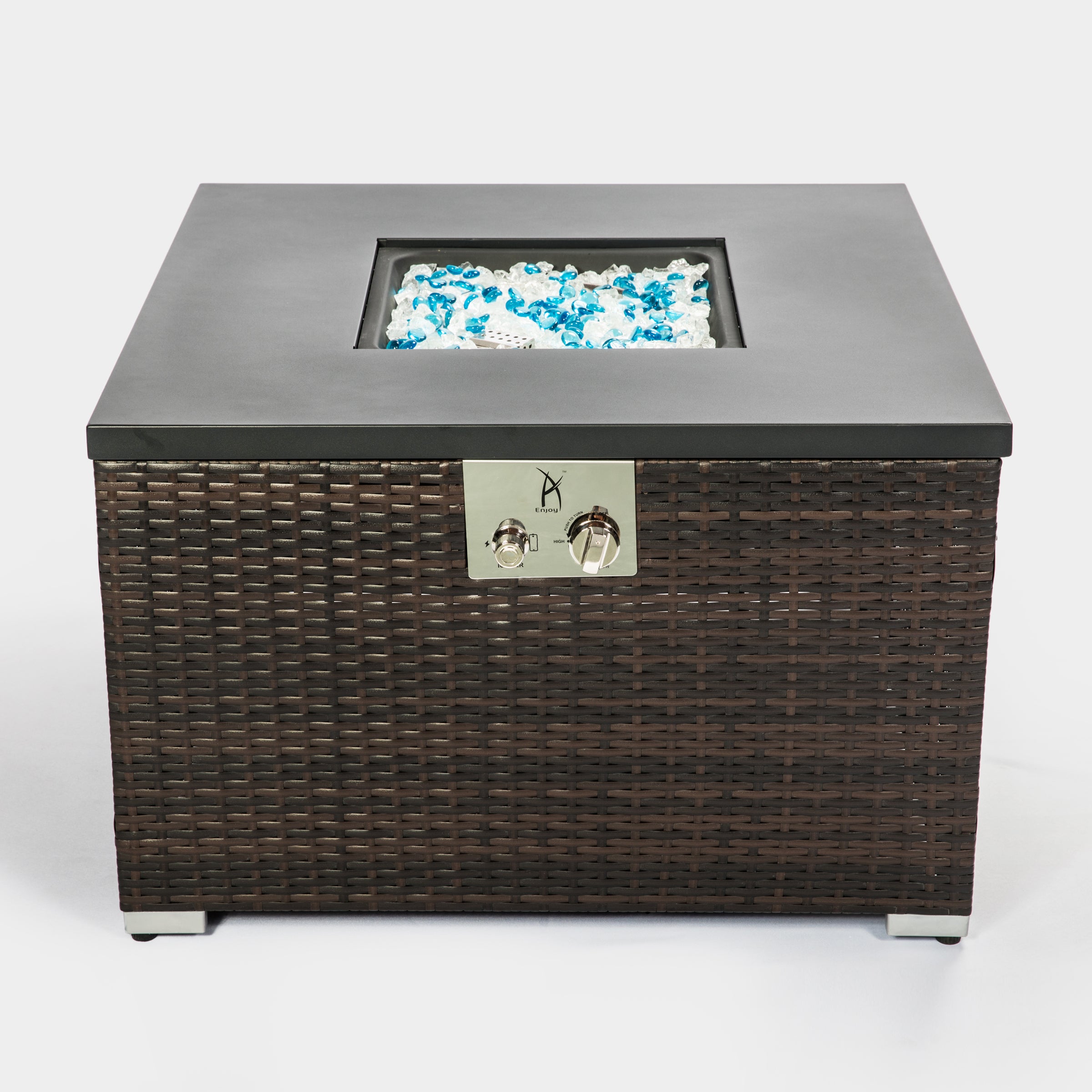 Outdoor Gas Fire Pit Square, Dark Brown