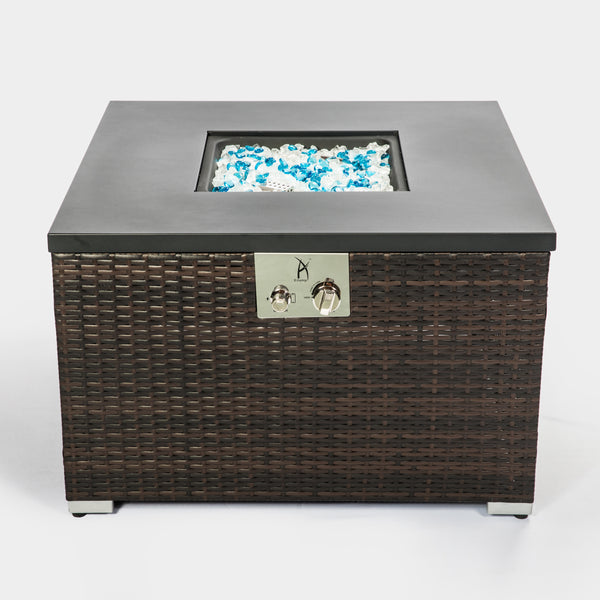 Outdoor Gas Fire Pit  Square, Dark Brown