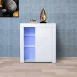 Kitchen Sideboard Cupboard White High Gloss with Blue LED Light, Entryway Living Room Side Storage Cabinet Buffet with Shelves and Door for Dining Room Hallway