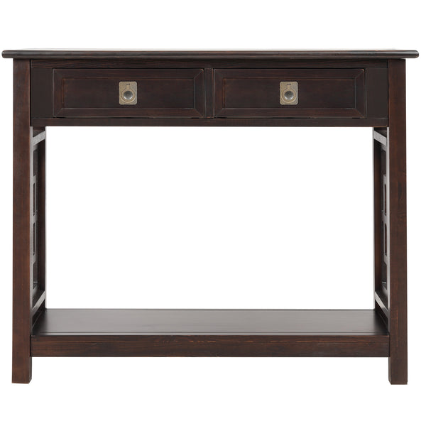 TREXM  Console Table with 2 Drawers and Bottom Shelf, Entryway Accent Sofa Table (Espresso)